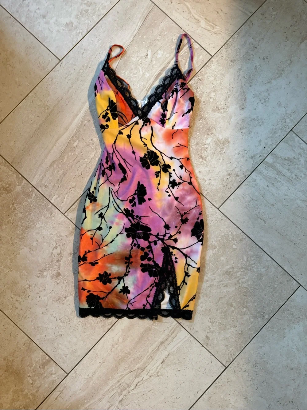 Princess Polly Multicolor Watercolor Lace-Trim Mini Dress - Picture 2 of 5